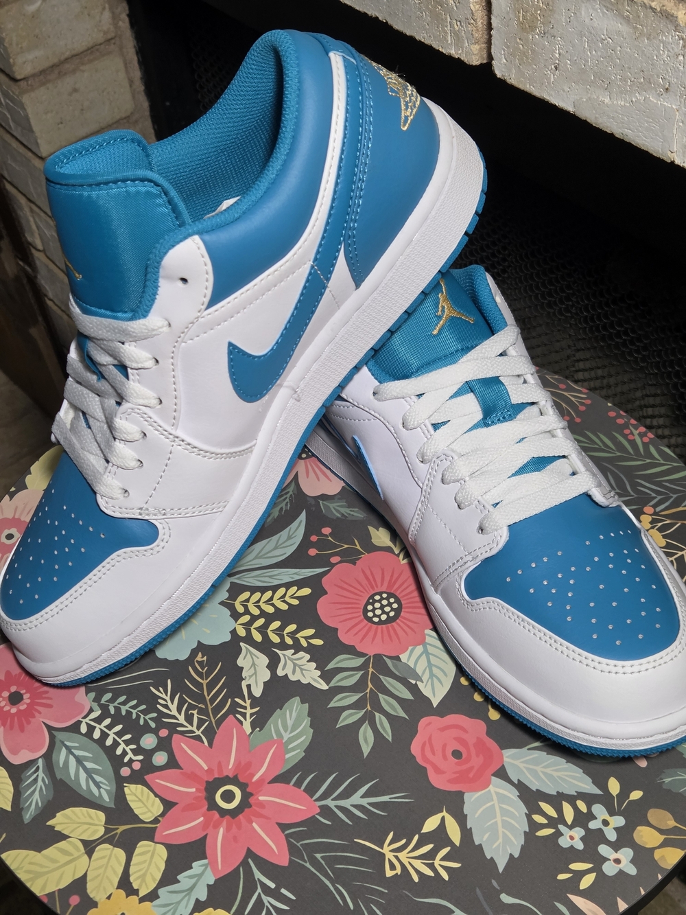 Brand New AJ1- Low Sneakers in White and Teal Blue